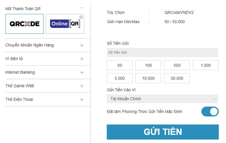 Thao tac nap tien W88 nhanh chong