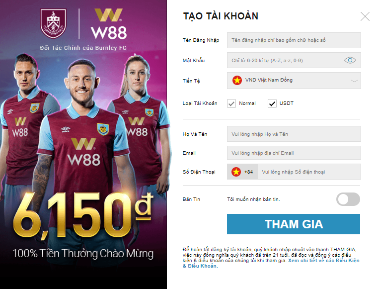 Cac buoc tao tai khoan W88