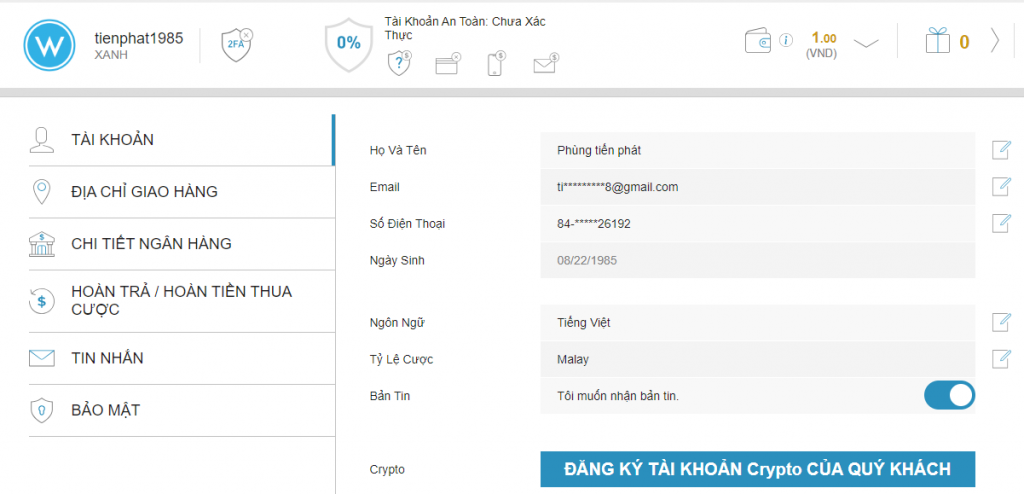 Thao tac quan ly ho so ca nhan W88