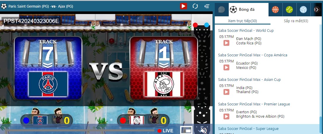 Choi Saba PinGoal tại saba thể thao W88