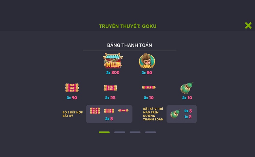 Bảng trả thưởng game truyền thuyết Goku W88 Ty le thuong game truyen thuyet Goku W88